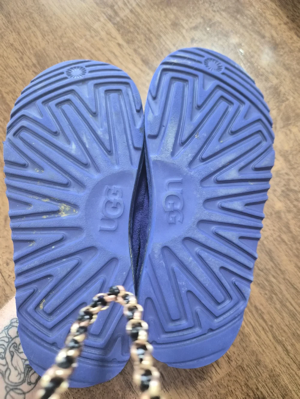 UGG Navy Suede Slip-On Clogs with Teal Braided Trim